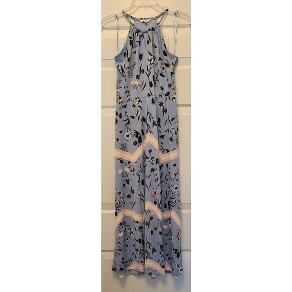 Candie's Blue Floral Halter Maxi Dress Size Small Front Slits - Picture 1 of 15
